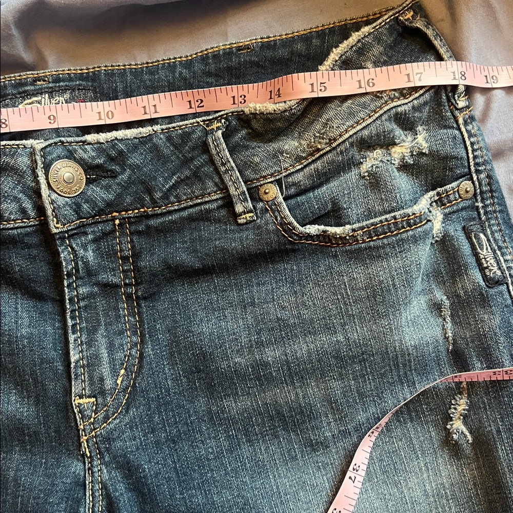 Silver Jeans Dark Blue Distressed Skinny Jeans Women’s W34 - Picture 6 of 8